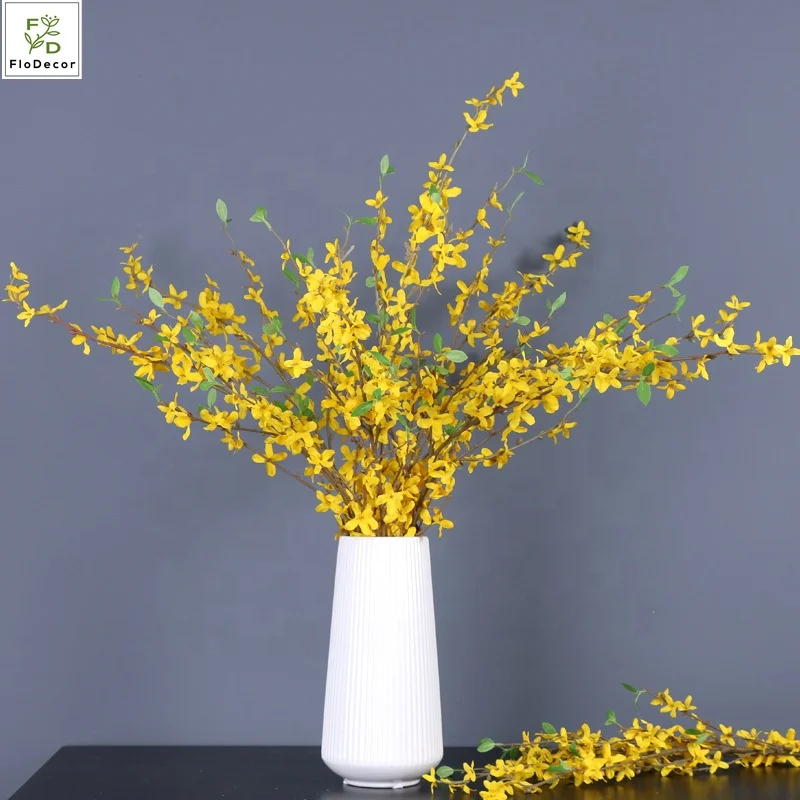 Hot Sale Artificial Spring Forsythia Flower Silk Winter Jasmine Yellow Flowers For Indoor Outdoor Decoration Home Table Decor