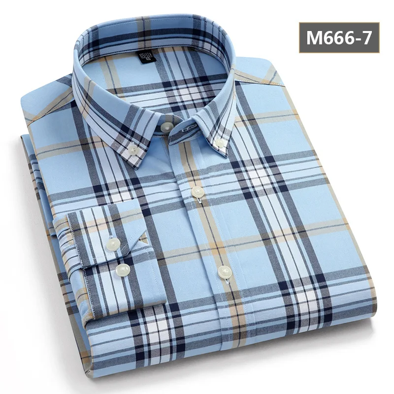 England Custom Logo Autumn High Quality 100% Cotton Long Sleeve Plaid Casual Button Down Shirt for Men