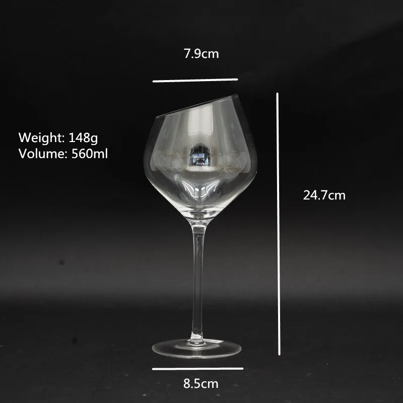 Customize Blown Red Wine Glass Slant RimCrystal Wine Drinking Glasses