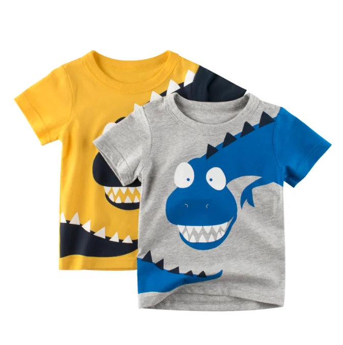 Hot New Unisex Casual T-Shirt & Coat for Boys Small Cartoon Dinosaur Design Short Sleeve round Neck Summer Tops