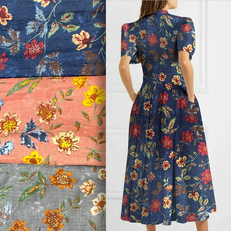 Custom Pure Cotton Dress Fabric 70% cotton viscose blends  30% rayon Fabric for Women