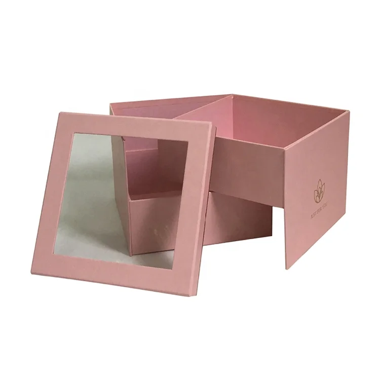 OEM Two-Layer Square Rotating Gift Box PVC Casement with Hand Flower Rigid Coated Paper for Gifts