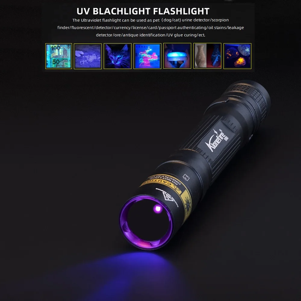 Alonefire SV80 365nm UV led flashlight powerful Invisible Blacklight Torch Light Money Pet Stains Marker Ore Check AA battery