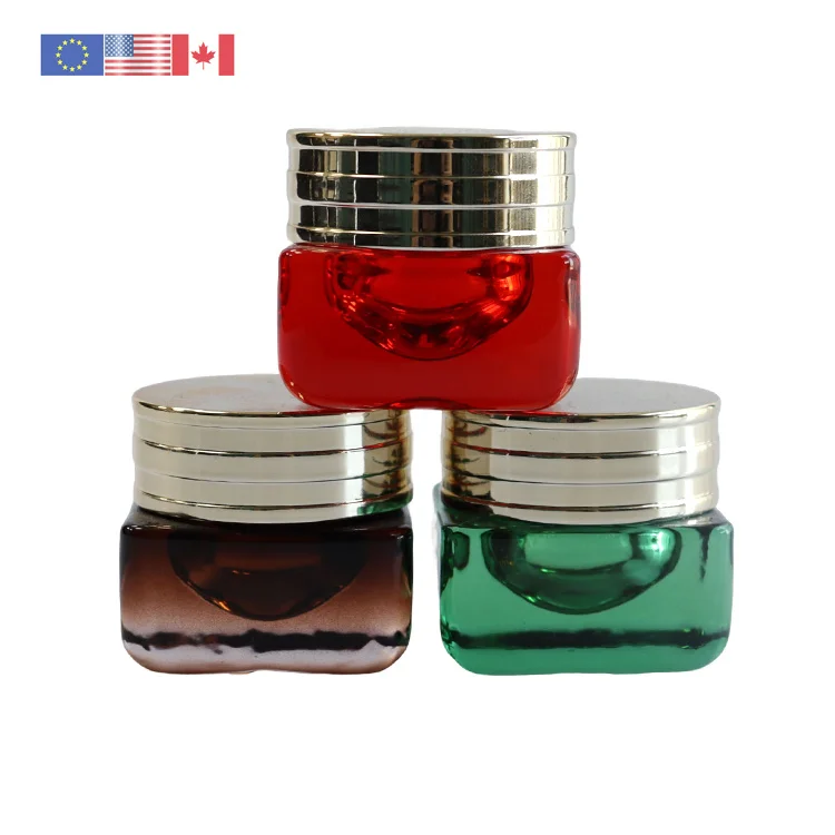 China hot manufacturer 50ml red green amber cream glass jar with sliver screw lid wide mouth glass jar for cosmetic cream