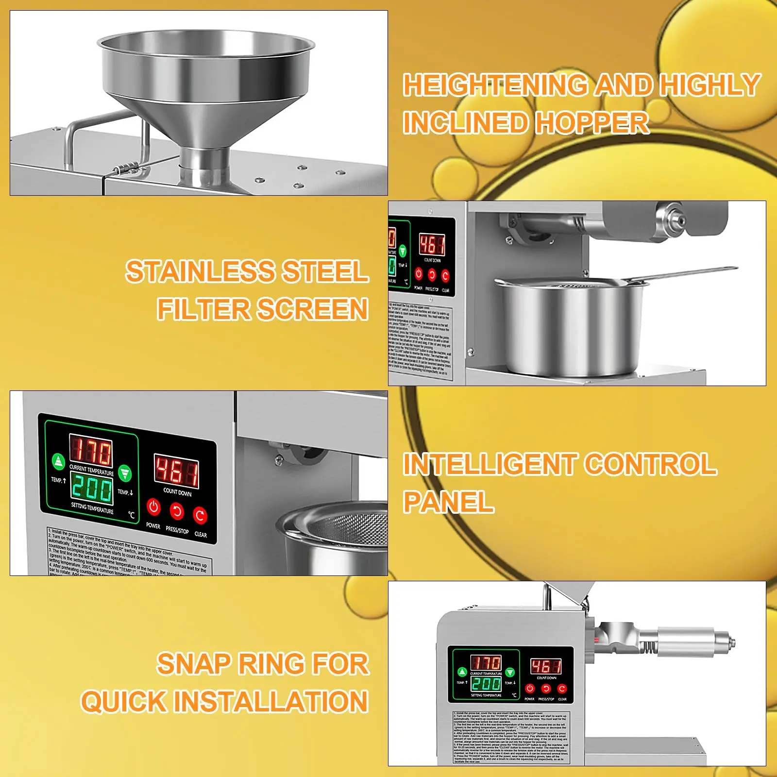 Electric Oil Press Machine 820W Automatic Oil Press Household Commercial Grade Stainless Steel Oil Press Machine