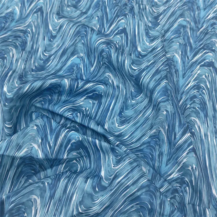 Free sample breathable soft 100% polyester blue marble texture pattern swirl print abaya hijab fabric for dresses and abayas