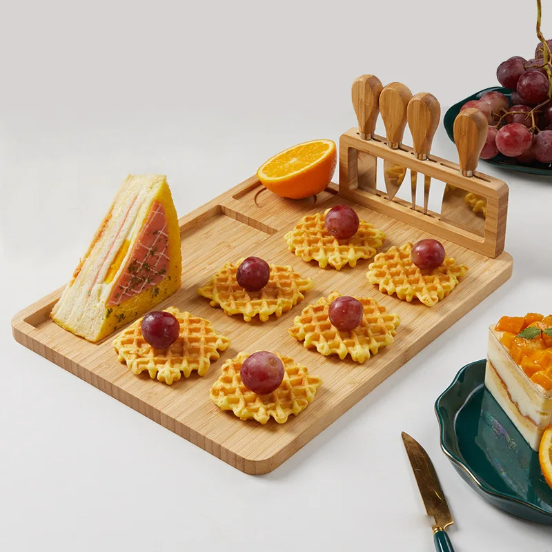 Custom Wholesale Bamboo Wood  Cutting Cheese Board set with Knife