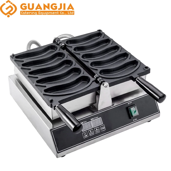Commercial 5 Pcs Banana-Shaped Waffle Maker SY Restaurant Equipment Non-Stick Automatic Cone Snack Machine Hotels Electric Power