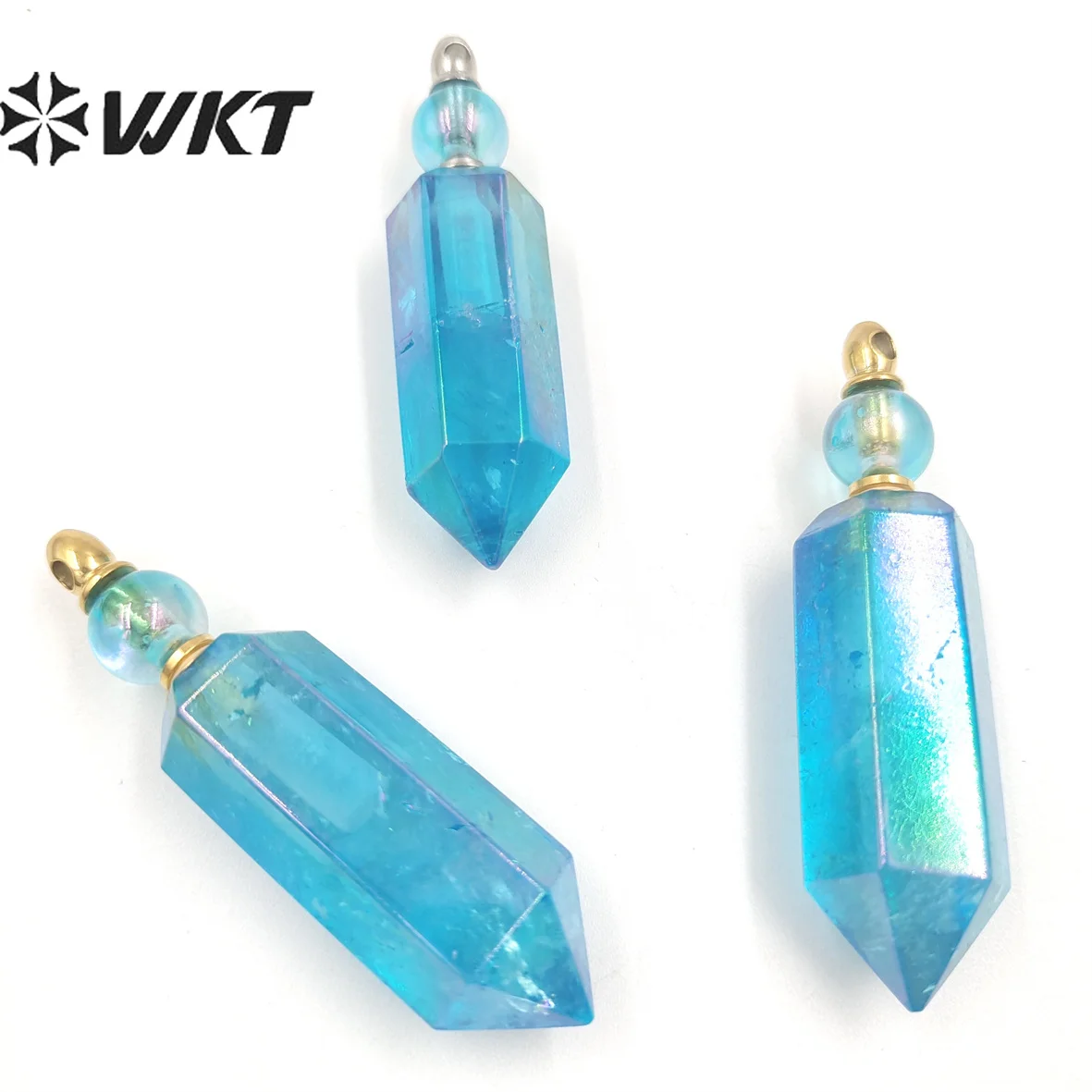 WT-P1785 Colorful Natural Aura Blue Hexagonal Prism Gem Pendant Fashion Avantgarde Pendant Crystal Quartz Pendant