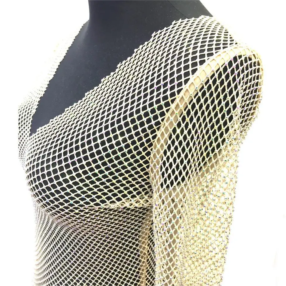 Fashion Sexy Women Crystal Rhinestone Fabric Mesh For Party Dress