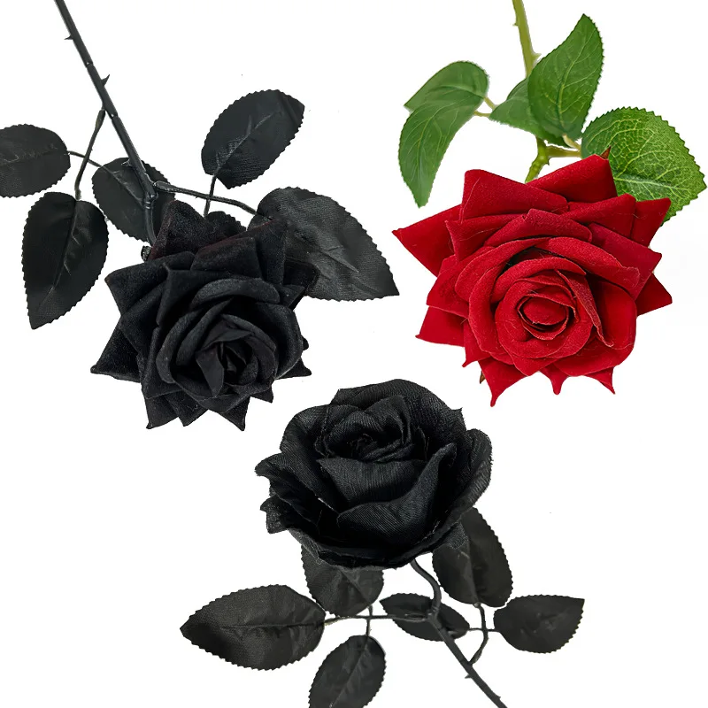 Wholesale Artificial Black Rose  Flower Photography Props Simulated Flowers  Simulated Rose Bouquets Halloween Decorations