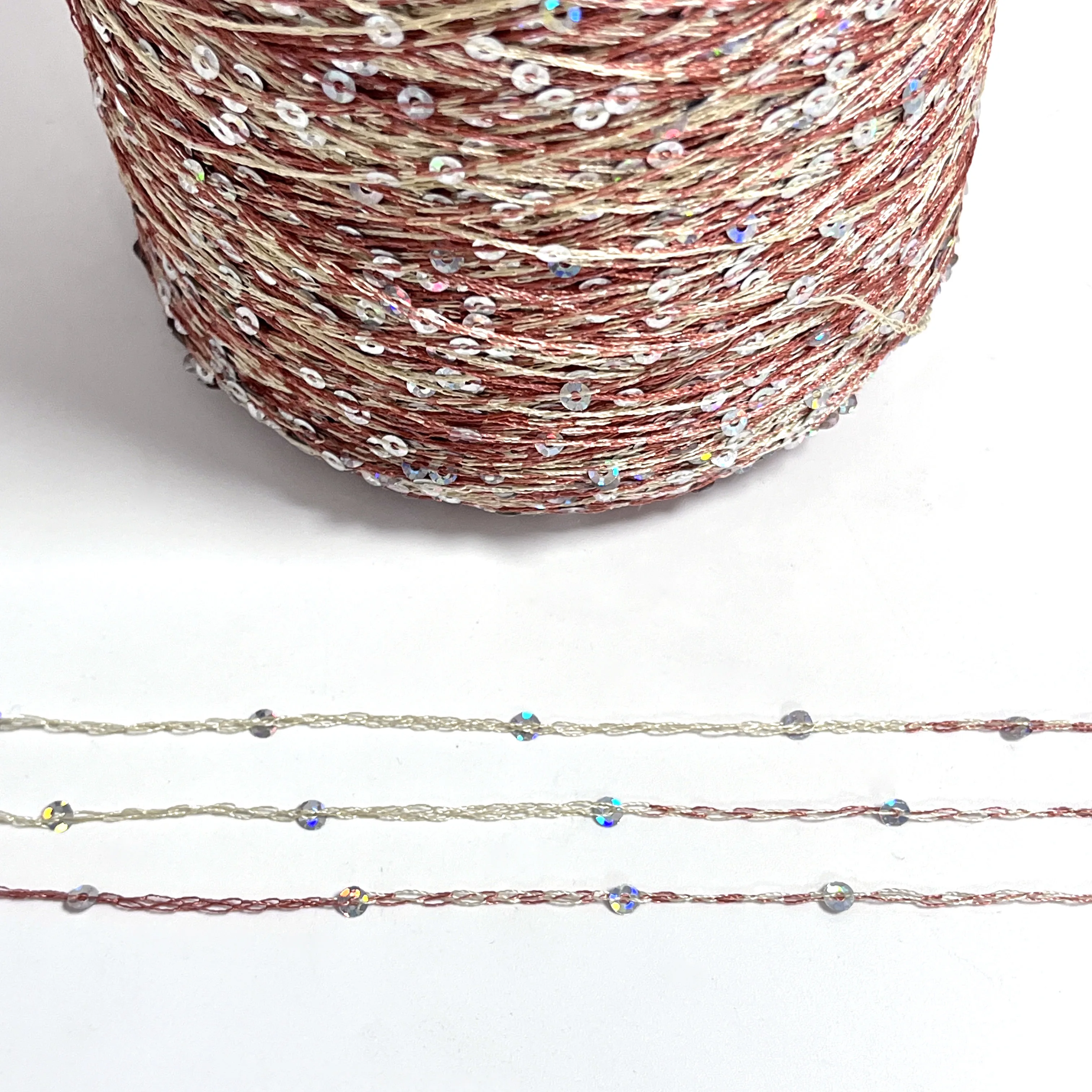 New Colored 2MM-6MM GRS Sequin Yarn Wholesale Wool Blends Knitting Yarns Crochet Thread