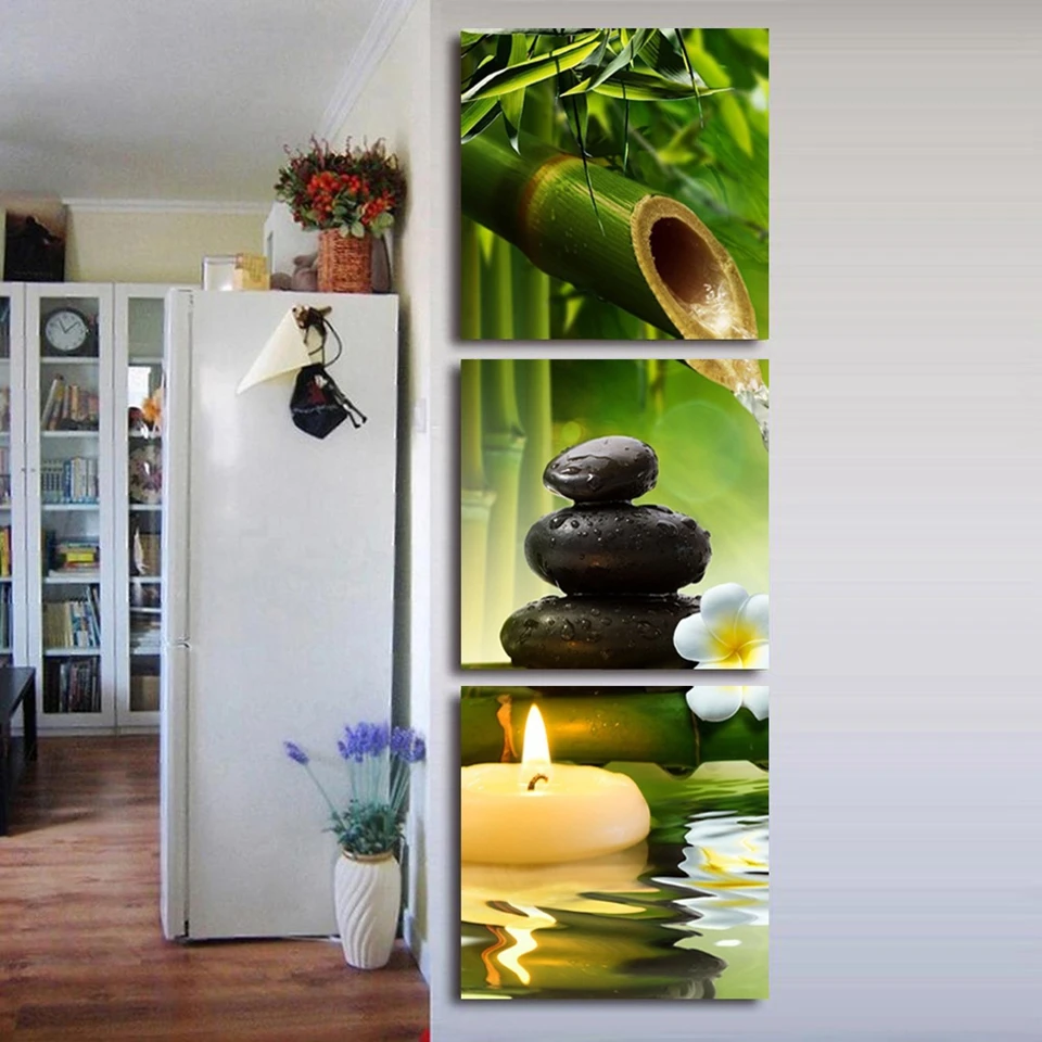 
3 Piece Hd Picture SPA Stone Candle Bamboo Posters Art Original Decor Wall Canvas Print Painting 
