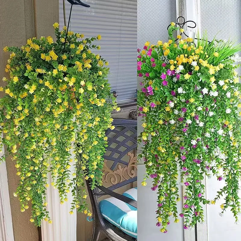 Artificial plant indoor eucalyptus camellia rattan wall hanging faux vine wedding garden home decoration