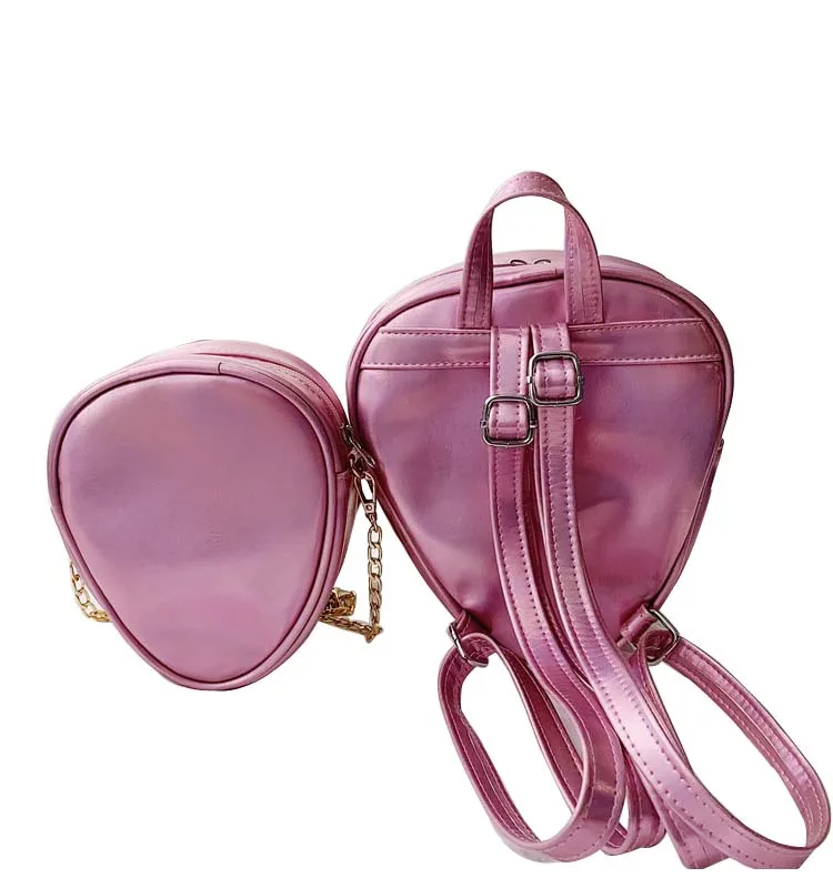 Silver Satchel Faxu PU Shoulder Bag- Alien Kawaii Holographic Backpack-Fashionable Small Bag