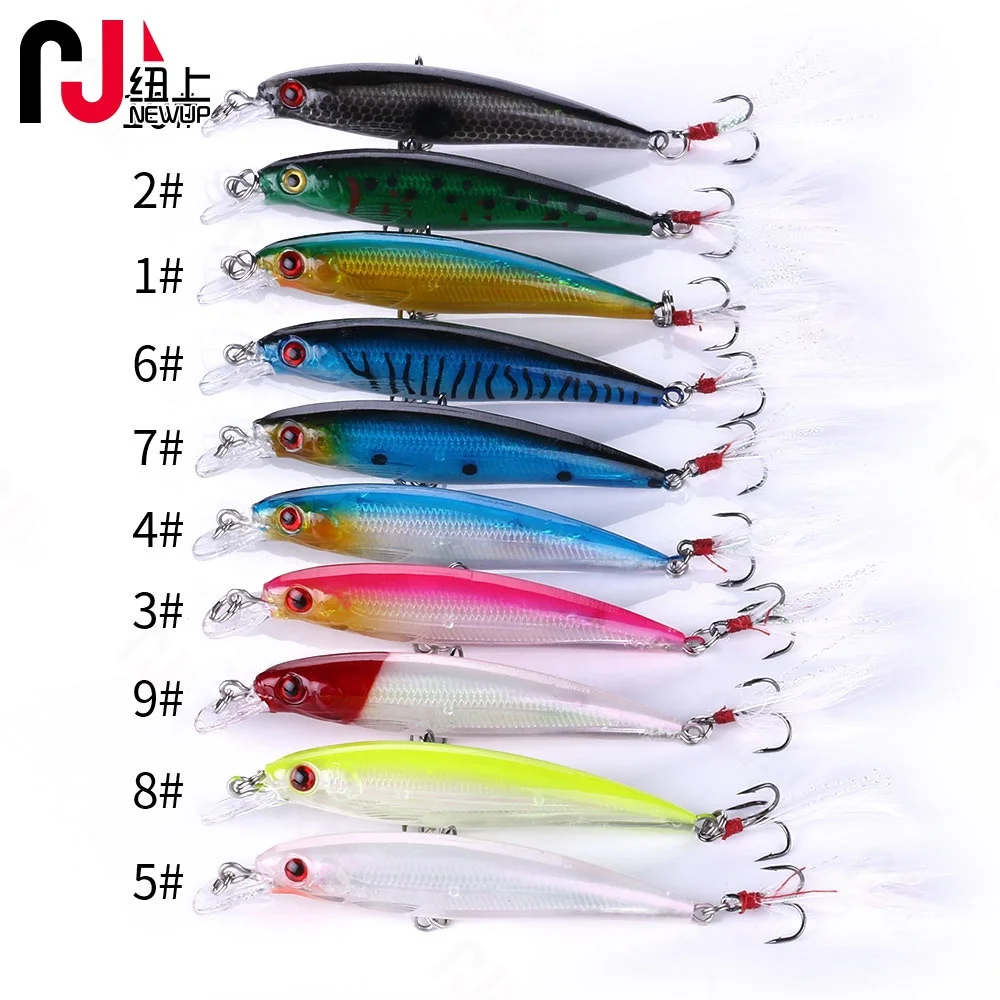 Hot minnow 9CM 8G japan iscas Minnow feather hook set fishing lures