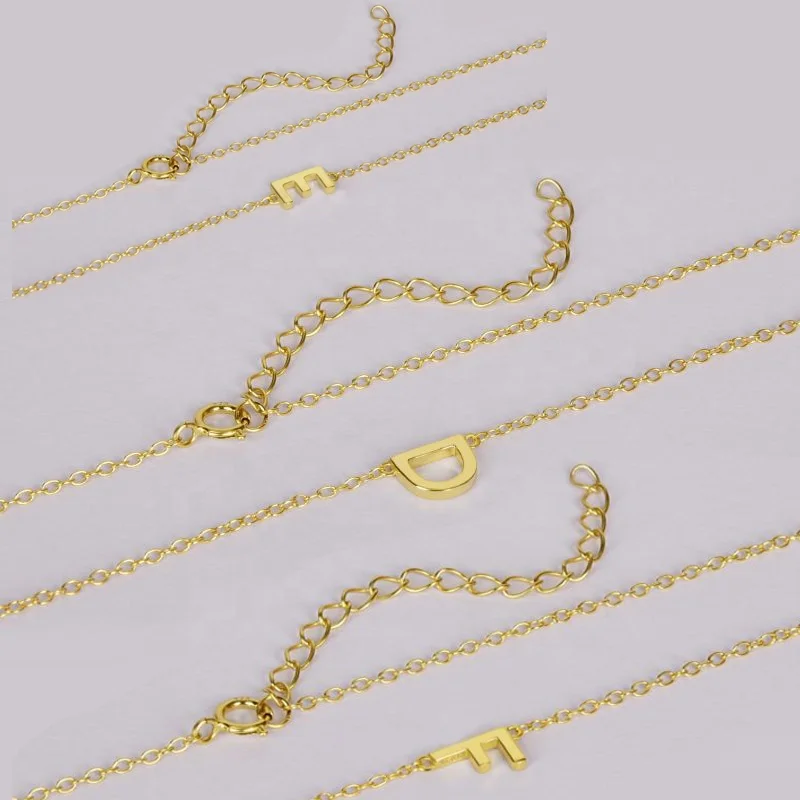 5A Zircon 925 Sterling Silver Collarbone Chain 18K Gold Plated Jewelry 26 Alphabet Initial Letter Necklace
