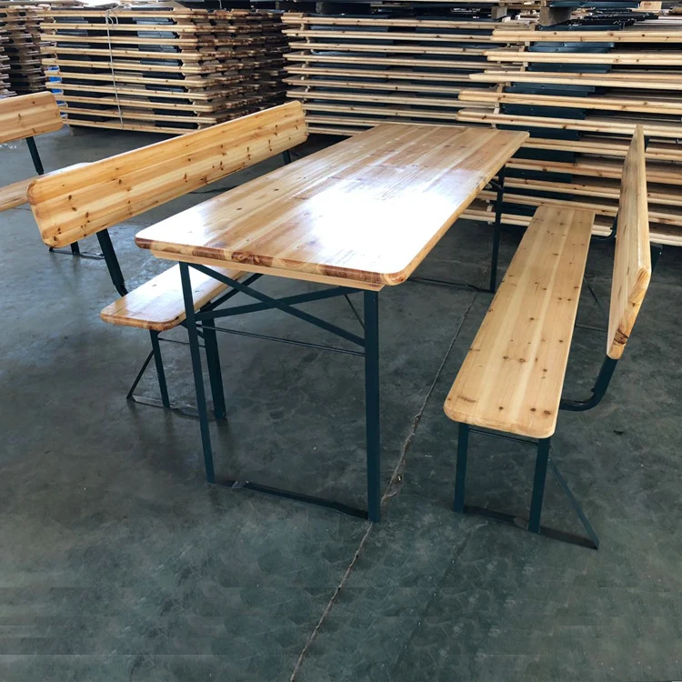 Outdoor Garden 3-Piece Portable Folding Backrest Cheap Wooden Top Beer Table And Bench With Seating Set For Rental