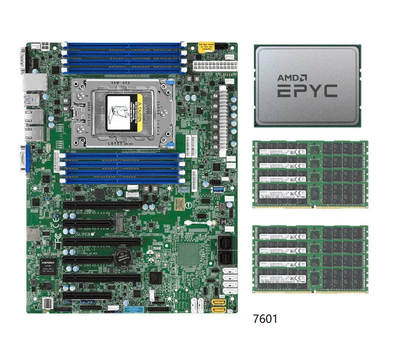 AMD EPYC 7601 CPU 32 Cores + Supermicro H11SSL-i Motherboard +8x 32GB 2133P RAM