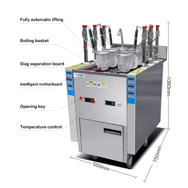 Restaurant Commercial Electric Gas 12kw 3 6 Basket Pasta Cooker Instant Automatic Noodle Cooker Lifting