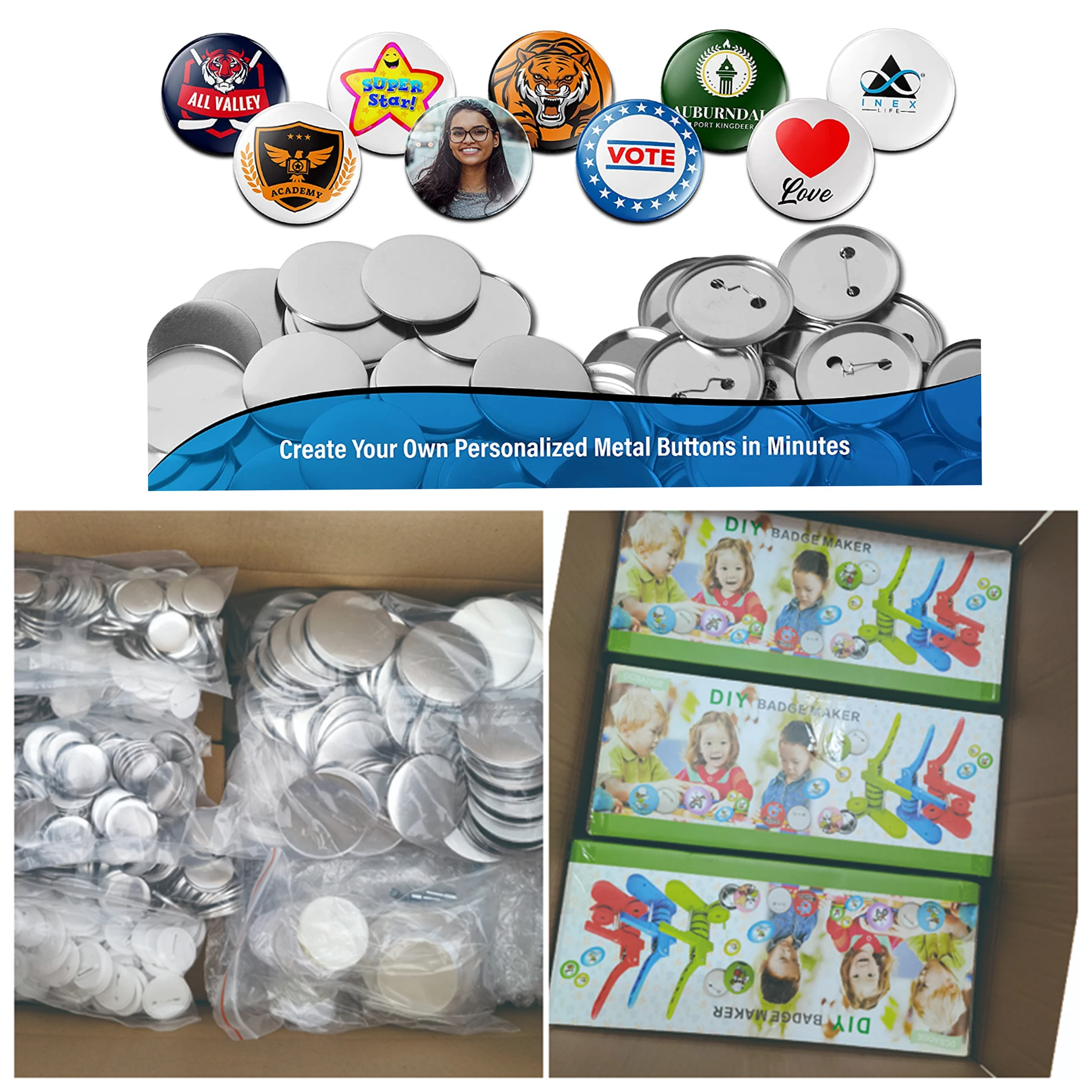 Button Maker Machine Multiple Sizes with 200pcs