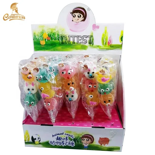 Cute Cartoon fruit  shape gummy jelly candy lollipops halal sweets lollipops gummy candies manufacturer