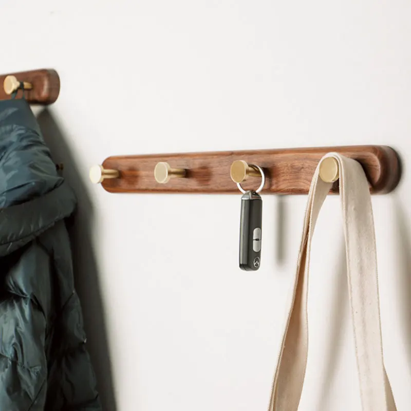 Brass Coat Hook Wooden Row Crochet Coat Rack Bedroom Wall Hanging Black Walnut Clothes Hook