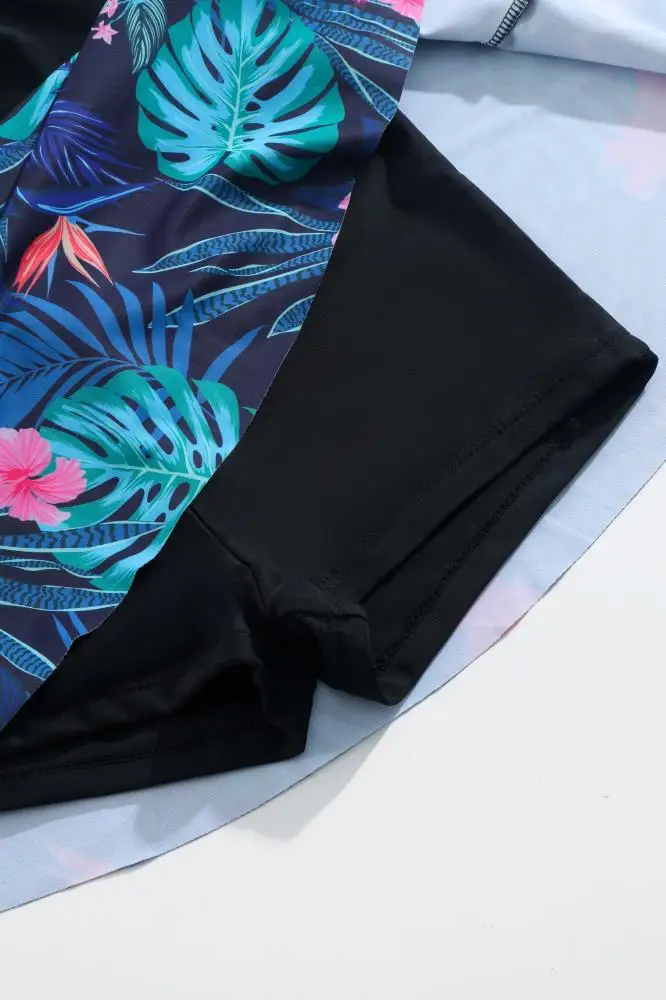 Contrasting Small Floral Pattern One-Piece Swimsuit for Youth and Girls for Children