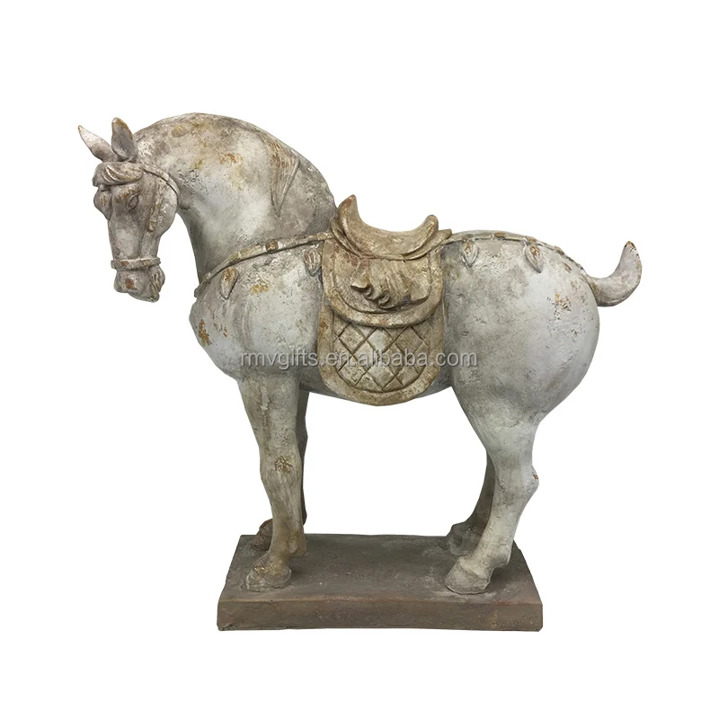 Chinese Culture Handmade Tang Dynasty War Horse Figurine Creative Antique Resin Horse Statue Home Decor