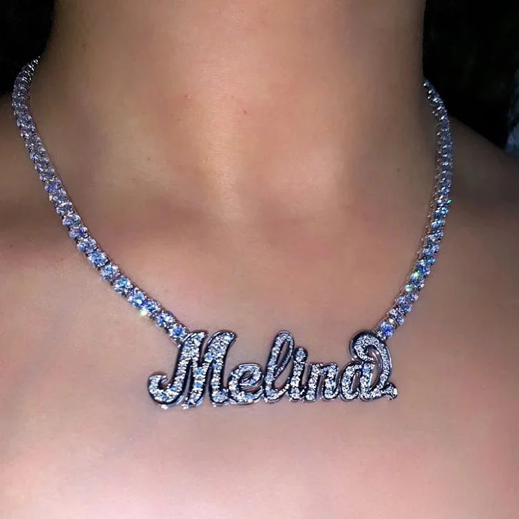 iced out bling women necklace customize name plate