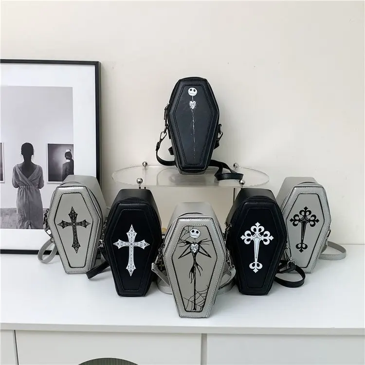 2024 Fashion Halloween coffin shaped crossbody messenger purse PU leather small shoulder bags for women