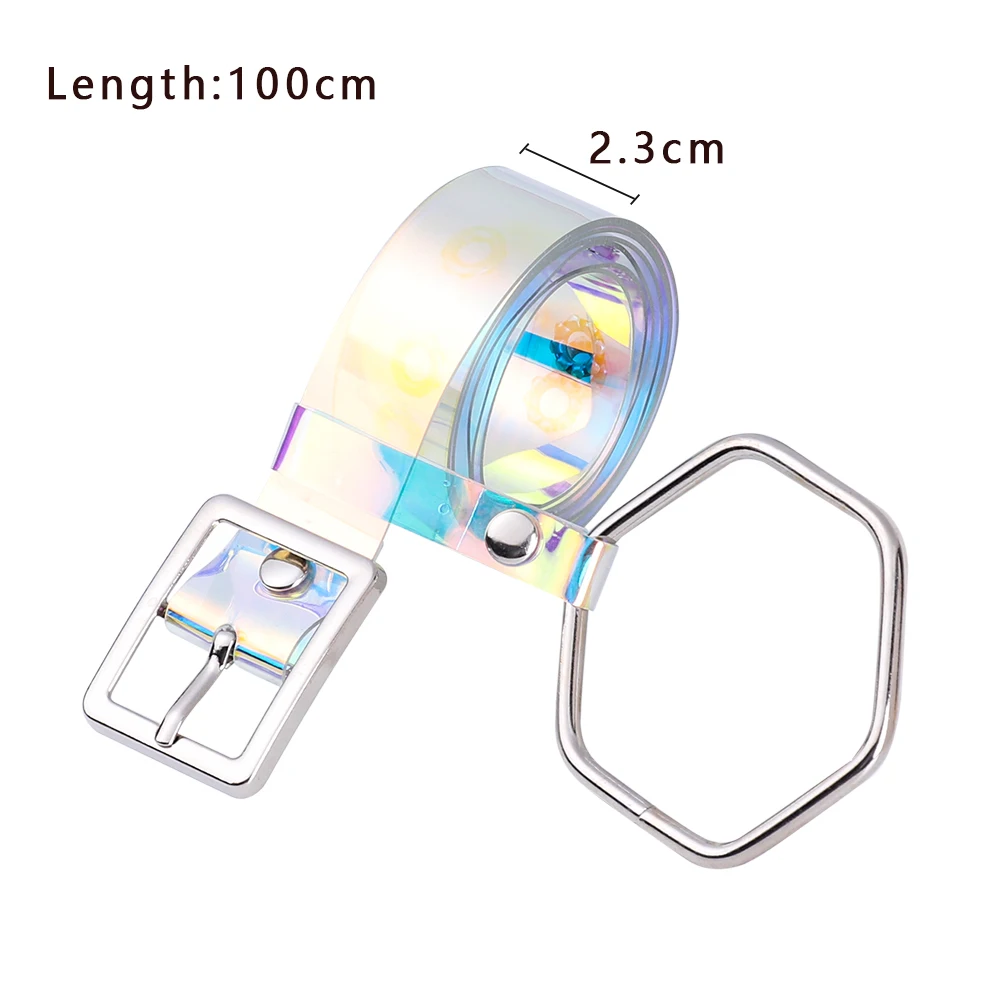 1PC NEW Transparent Women Girl Laser Rainbow Clear Pin Buckle Wide Bands Waistband Invisible Punk Waist Belt