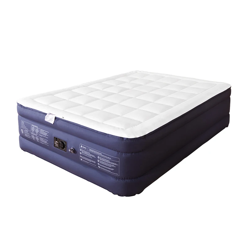Queen Size Durable Comfortable Quilted Air Mattress with Built-in Pump Portable PVC Inflatable Bed for Home or Hotel Use
