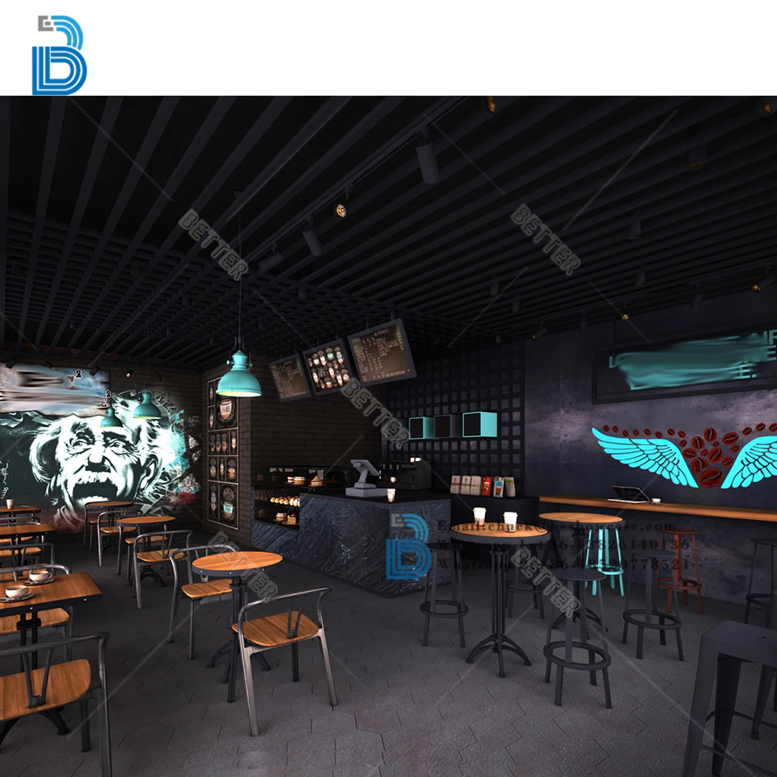 Coffee Counter Interior Design Display Furniture Bar Counter Wooden Cafe Shop Display Cabinets Customized Coffee Counter