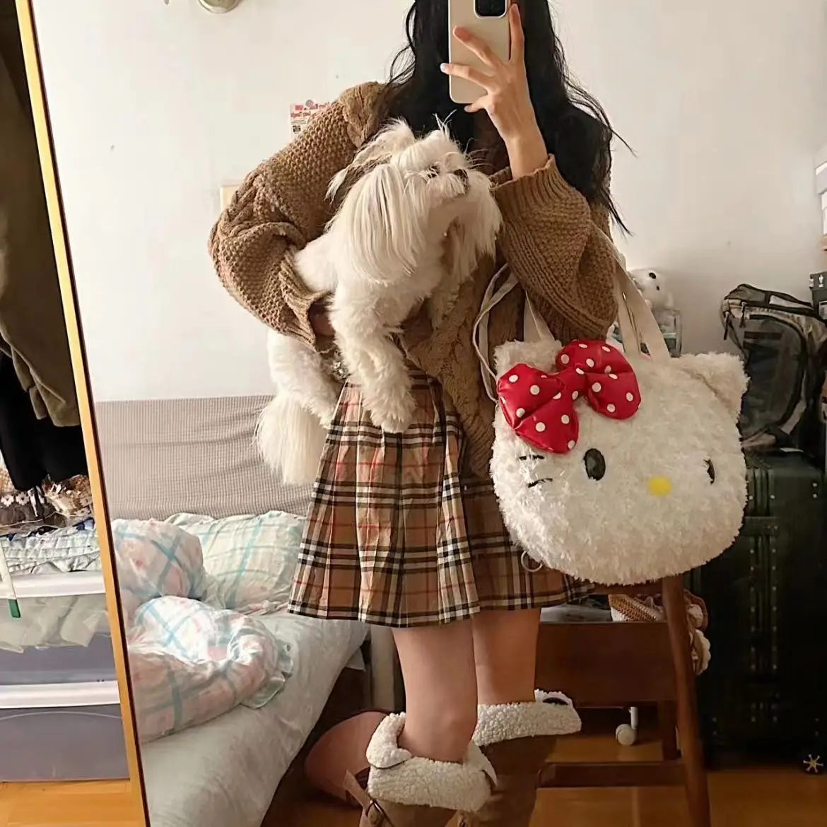 Wholesale Cinnamonroll Kt Cat Kuromi My Melody Pochacoo Handbag Messenger Bag Claw Machine Doll Woman Anime Backpack Plush Toy