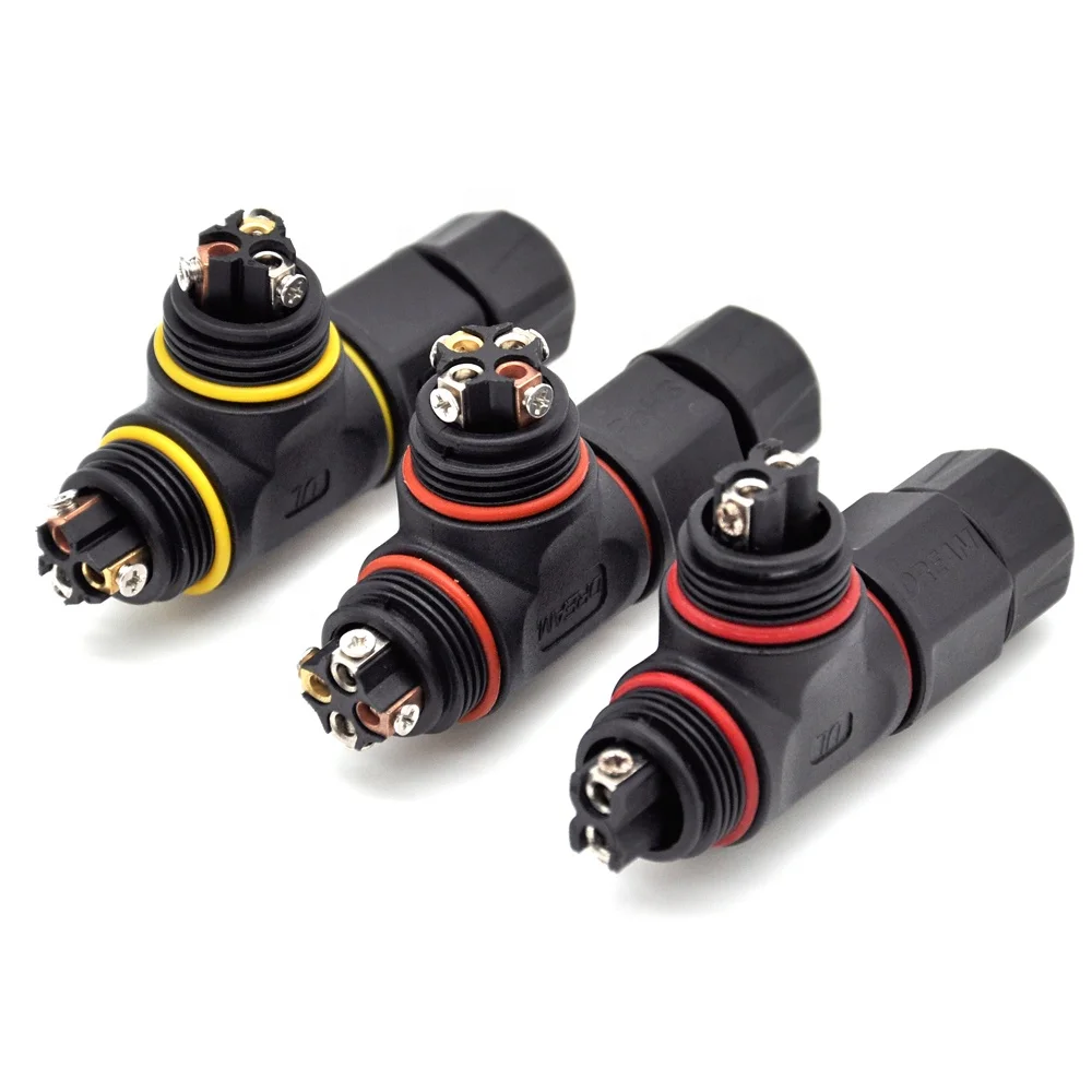 T Shape 3 Pin 250V 24A IP68 Waterproof connector Cable Wire Gland Sleeve connector quick connect waterproof connector
