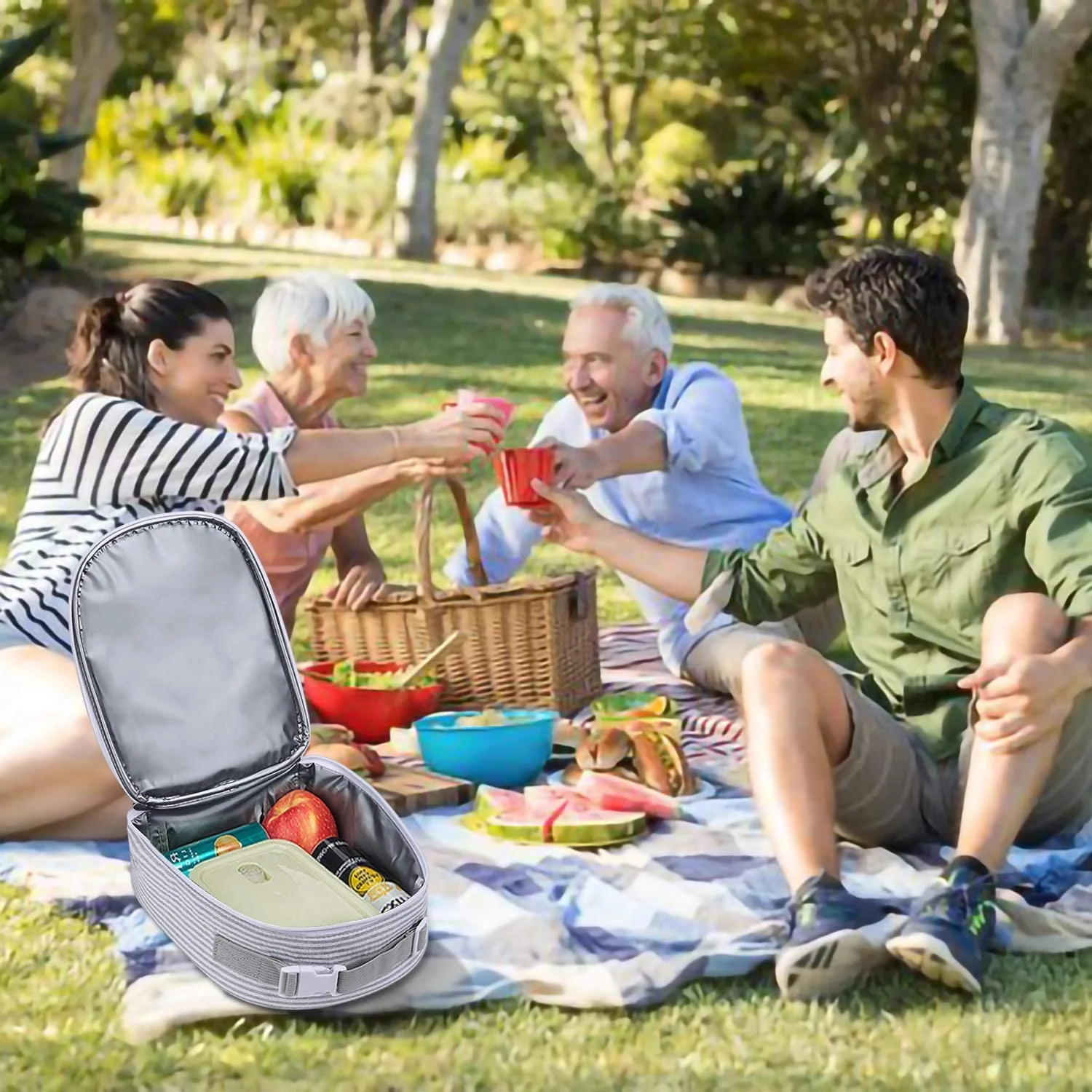 Seersucker Leakproof Peva Lining Cooler Tote Insulated Bags Reusable Lunch Box Bag For Office Picninc DMA09344