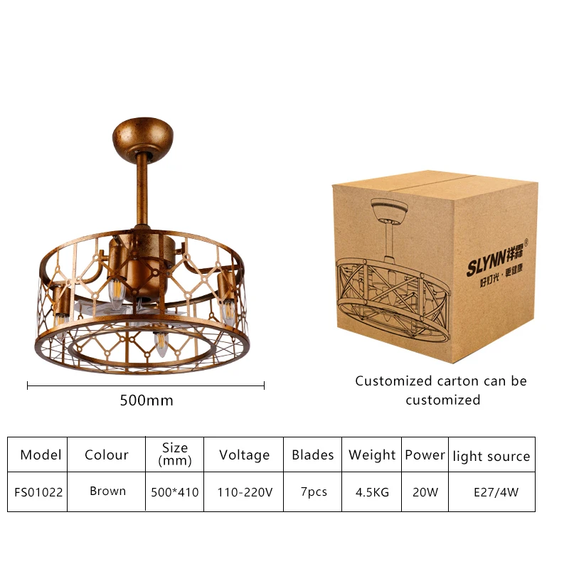 SLYNN Ceiling Fans with Lights Gold Bladeless Ceiling Fan with Remote Control 6 Speeds Reversible Motor Ceiling Fan Light