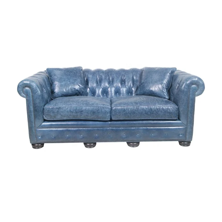 300000 SKU ODM Public Company Shayne Luxury High-end Customize Furniture Dubai Blue Top Layer Leather Sofa