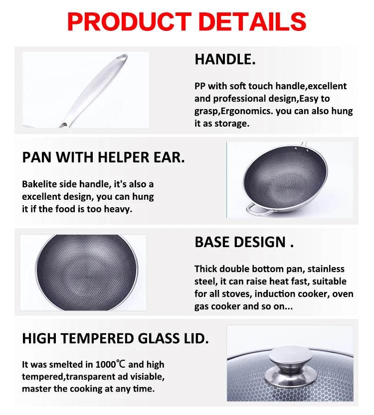 Wholesale Clear Non Stick 400 Stainless Steel Cast Iron Kitchen Cooking Pots And Cookware Set Non-stick Fry Wok Pan