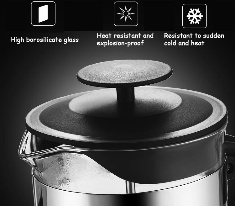 New style 350ml 800ml 1000ml high borosilicate high quality cafetiere insulated glass french press coffee and tea maker