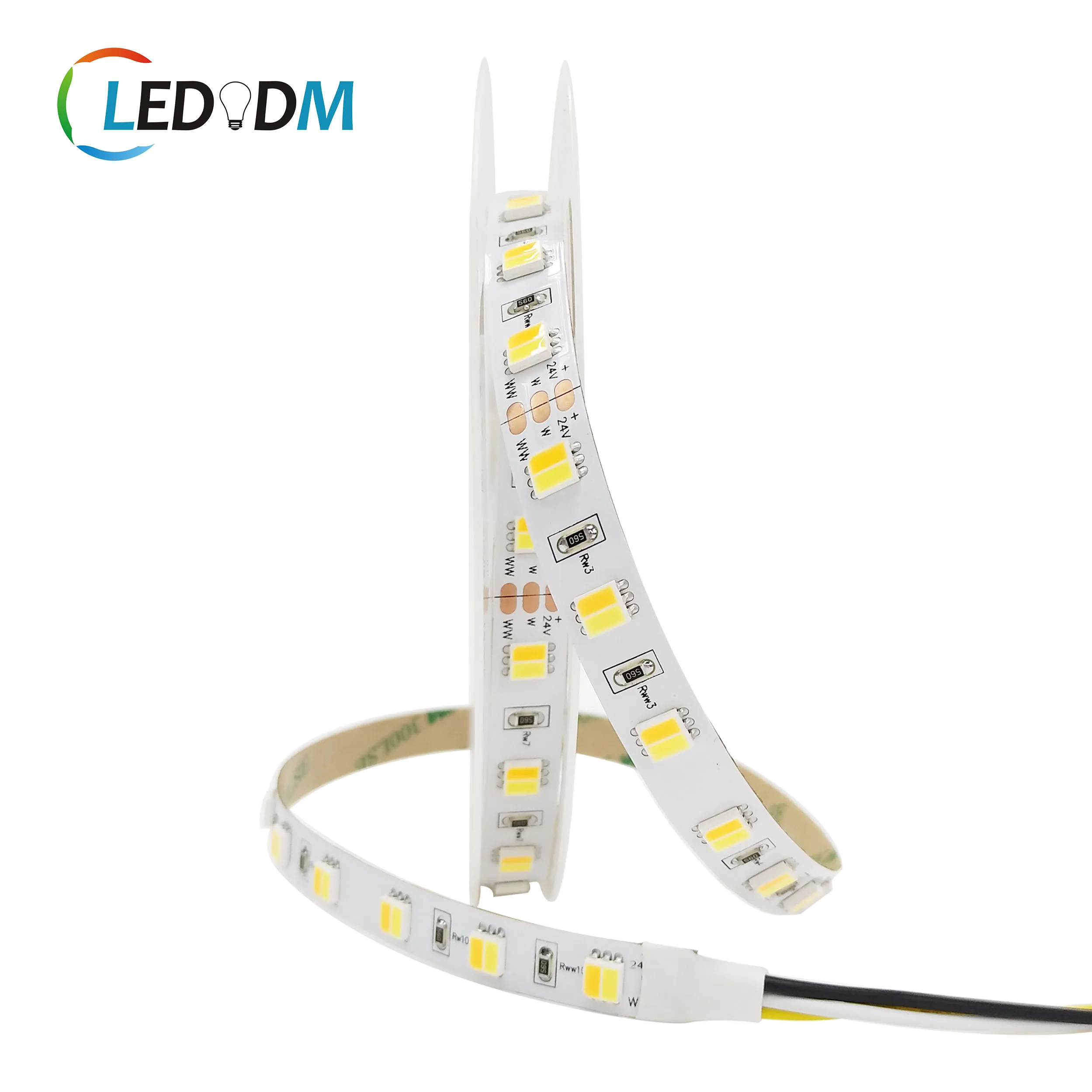 12v 24v Dimmable led strip CCT adjustable white warm white 5050 60 leds/m 2in1 chips 10mm cct flex led strip