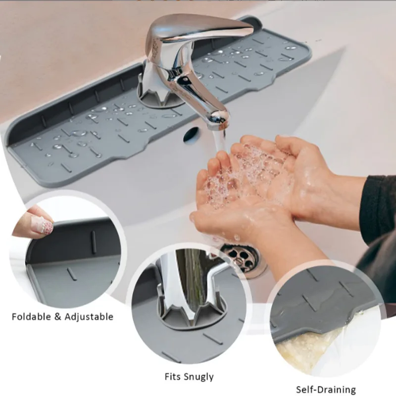 Hot Sale Silicone Faucet Sink Mat, Splash Guard Catcher Faucet Absorbent Mat Catching Splash Drying Mat for Kitchen Counter