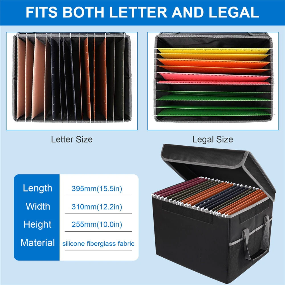 Waterproof Fireproof Foldable Storage Case Square Shape Collapsible Filing Organizer with Lock and Handle for Document Storage