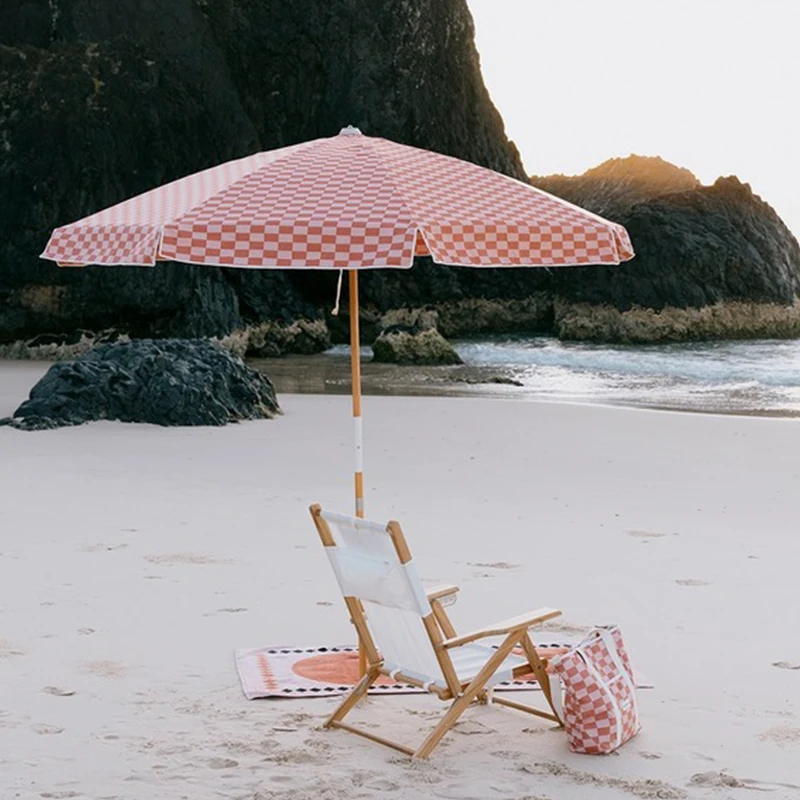 Custom 7.5ft Luxury Vintage Heavy Duty Wind Resistant Wood Pole Patio Parasol Outdoor Pool Side Beach Amalfi Umbrella with Trim