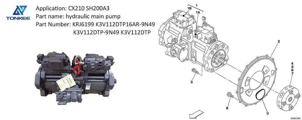 old CX210 SH200A3 excavator main pump assembly KRJ6199 K3V112DTP16AR-9N49 K3V112DTP-9N49 K3V112DTP hydraulic piston pump assy