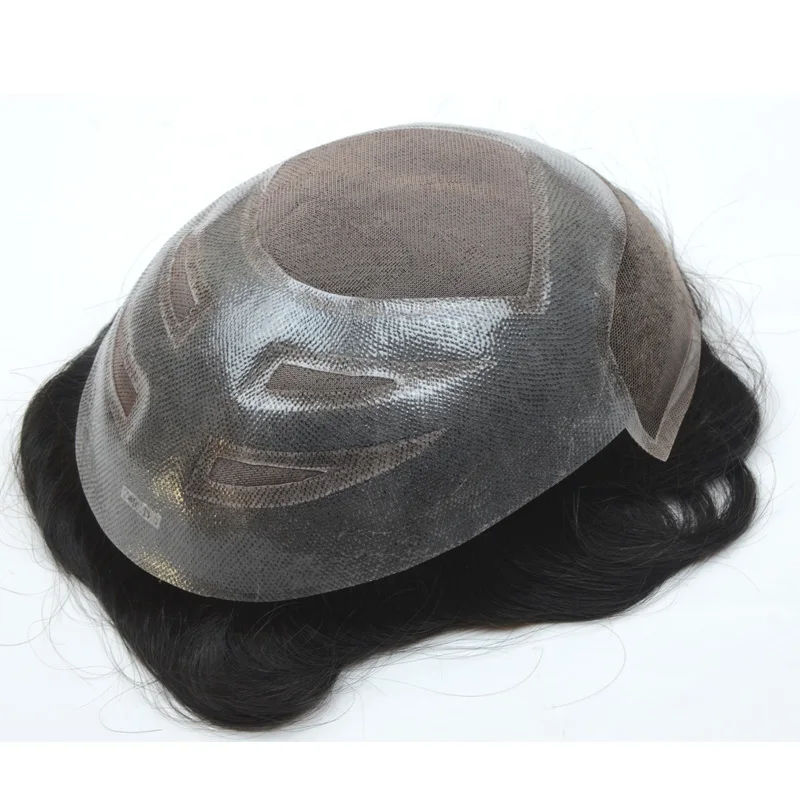 
Mono base with pu around and lace In front human hair men toupee 