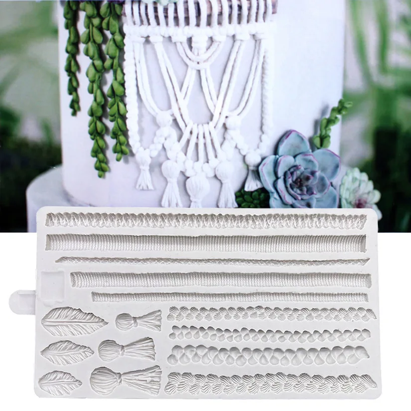 Hemp Rope Accessories Macrame Silicone Mold Fondant Cakes Decorating Mould Sugarcraft Chocolate Baking Tools For Cakes Gumpaste
