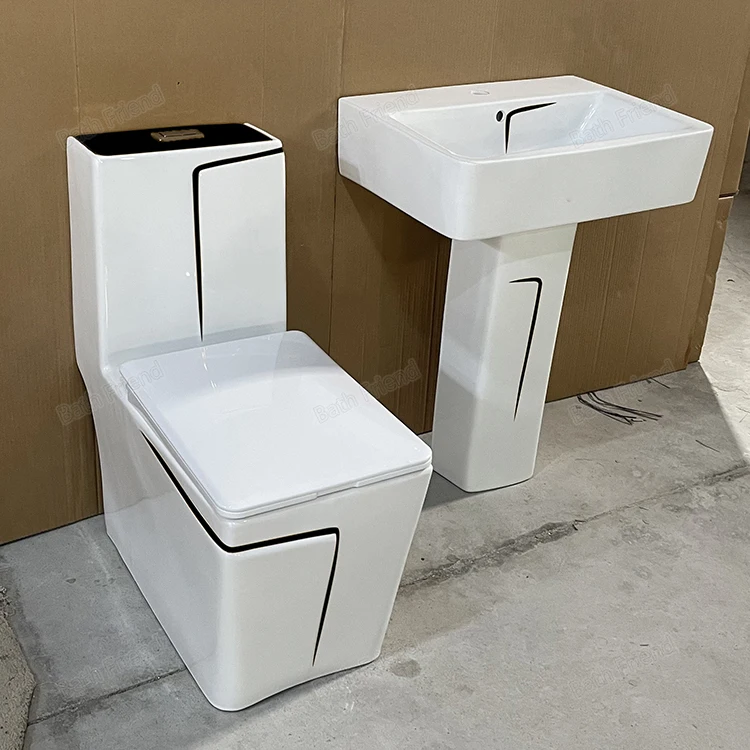 Square Black Color Toilets Black Line Decoration MID-East Hot Sell S-Trap and P-Trap Ceramic Toilet