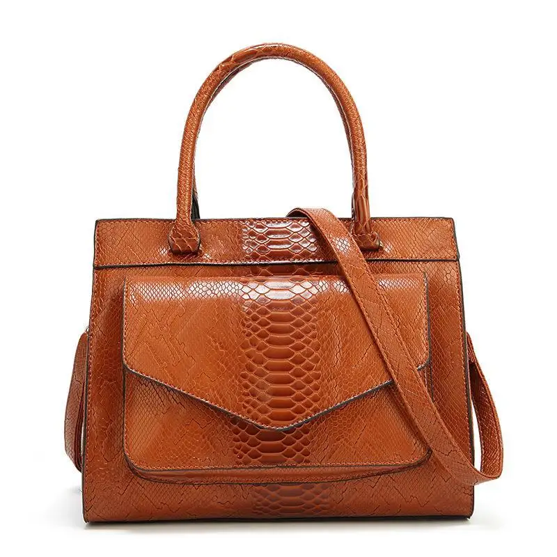 High Fashion Faux Alligator Leather Large Capacity Female Handbag Long Strap Shopping Bag With Front Pocket